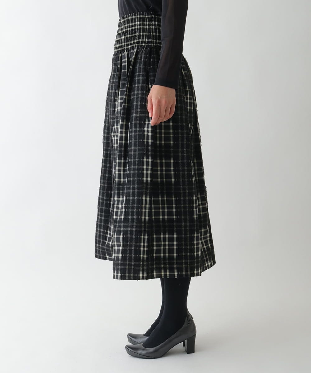 R6HAE52330 HIROKO BIS(小さいサイズ)(メゾン ドゥ サンク) 【小さいサイズ】チェックジャカードシャーリングスカート ブラック