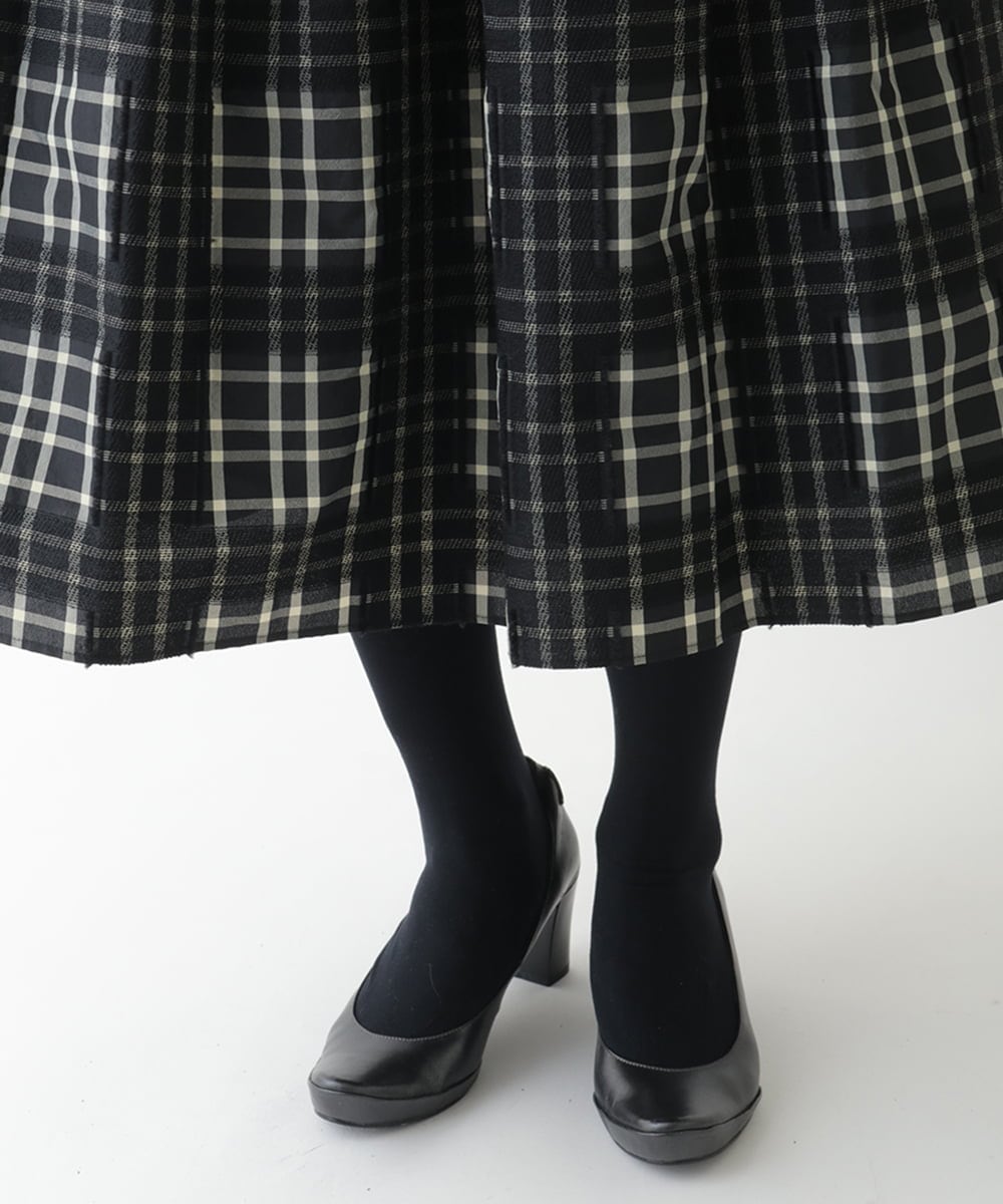 R6HAE52330 HIROKO BIS(小さいサイズ)(メゾン ドゥ サンク) 【小さいサイズ】チェックジャカードシャーリングスカート ブラック