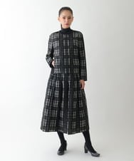 R6HAE52330 HIROKO BIS(小さいサイズ)(メゾン ドゥ サンク) 【小さいサイズ】チェックジャカードシャーリングスカート ブラック