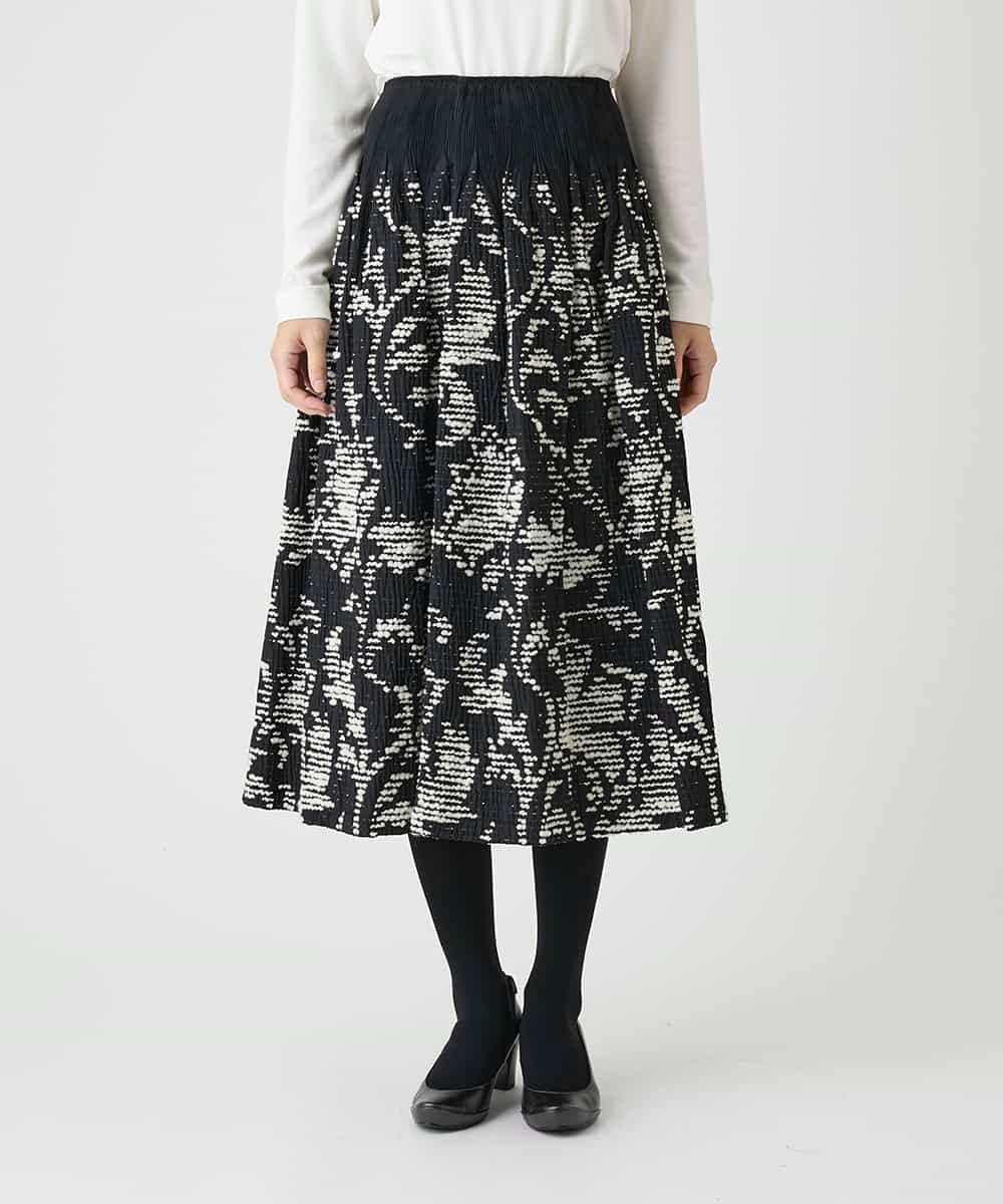 R6HAG53430 HIROKO BIS(小さいサイズ)(メゾン ドゥ サンク) 【小さいサイズ】シャーリングジャカードデザインスカート ブラック