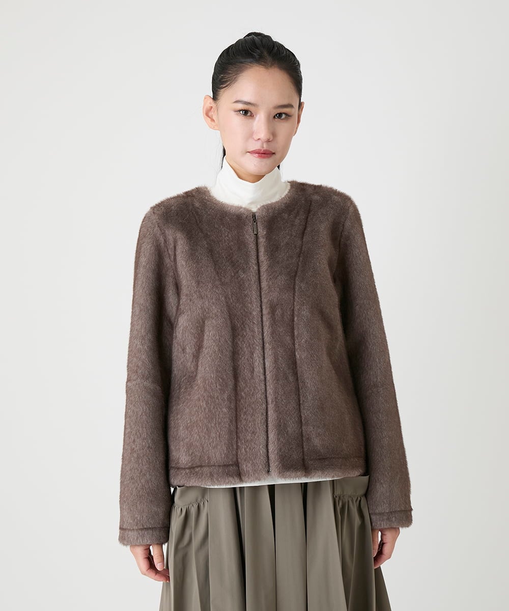 R6JAG40490 HIROKO BIS(小さいサイズ)(メゾン ドゥ サンク) 【小さいサイズ】エコファーショートジャケット ベージュ