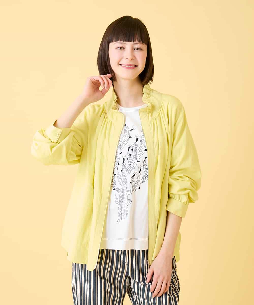 R6JED01390 HIROKO BIS(小さいサイズ)(メゾン ドゥ サンク) 【小さいサイズ】ナチュラルワッシャーギャザーライトブルゾン ライトイエロー