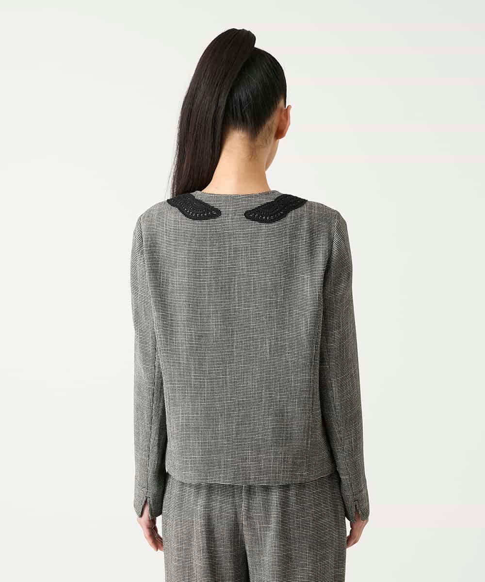 R6JFD01360 HIROKO BIS(小さいサイズ)(メゾン ドゥ サンク) 【小さいサイズ】ツイーディーメッシュコンパクトジャケット ブラック