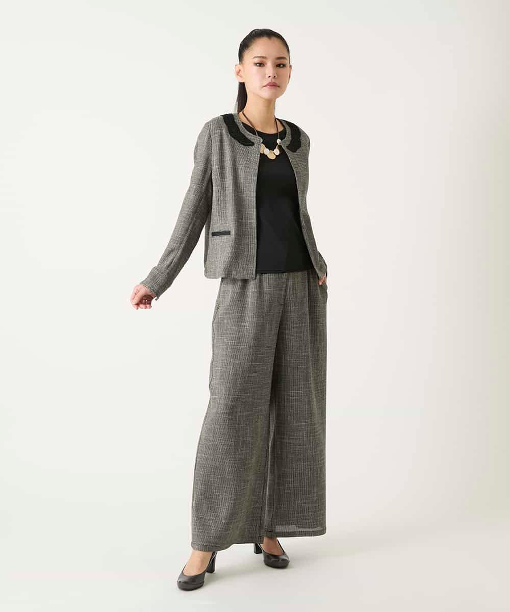 R6JFD01360 HIROKO BIS(小さいサイズ)(メゾン ドゥ サンク) 【小さいサイズ】ツイーディーメッシュコンパクトジャケット ブラック