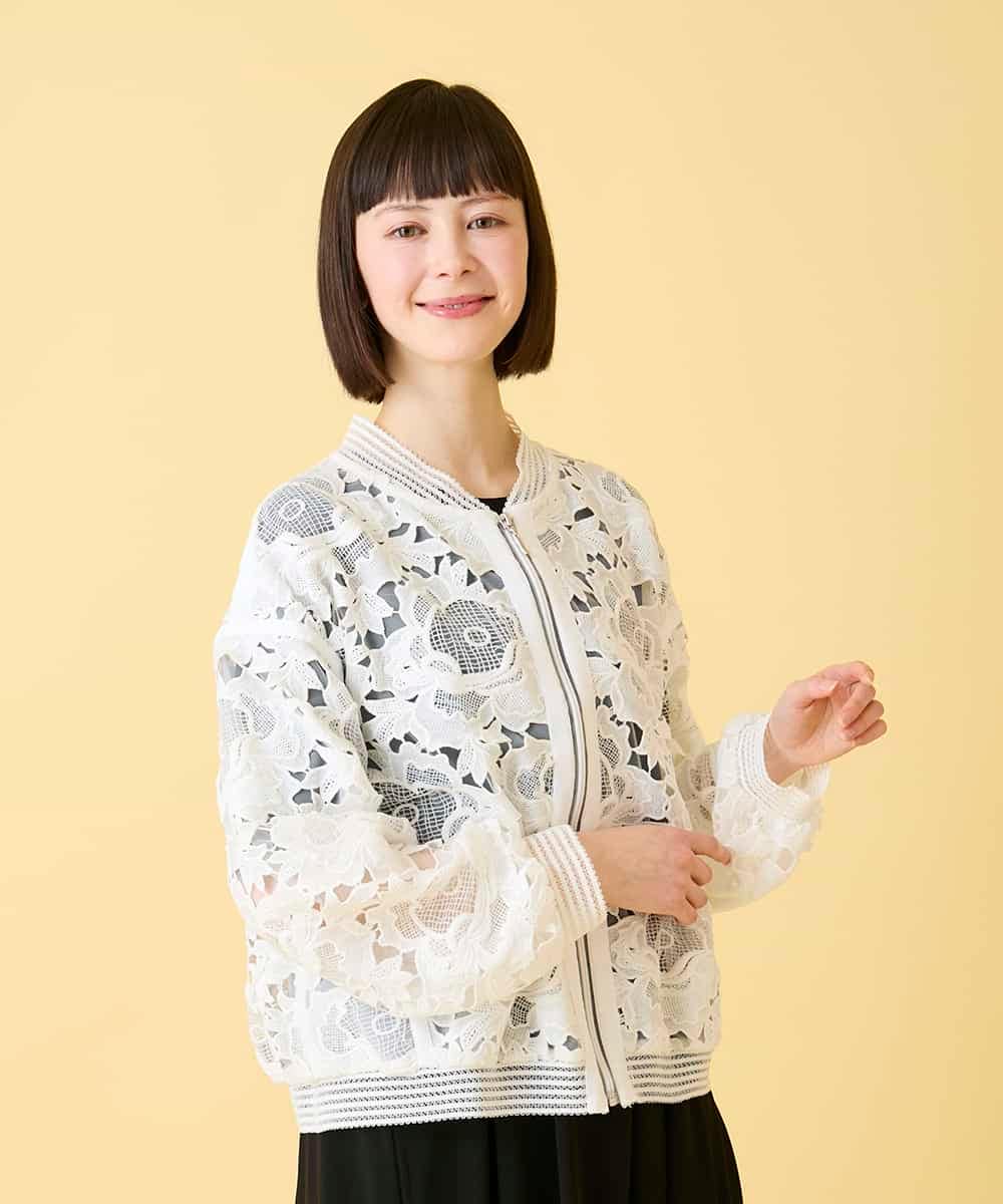 R6JGE05360 HIROKO BIS(小さいサイズ)(メゾン ドゥ サンク) 【小さいサイズ】フラワーレースデザインブルゾン ホワイト