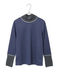 R6KAD10190 HIROKO BIS(小さいサイズ)(メゾン ドゥ サンク) 【小さいサイズ】配色アクセントハイネックインナープルオーバー グリーン