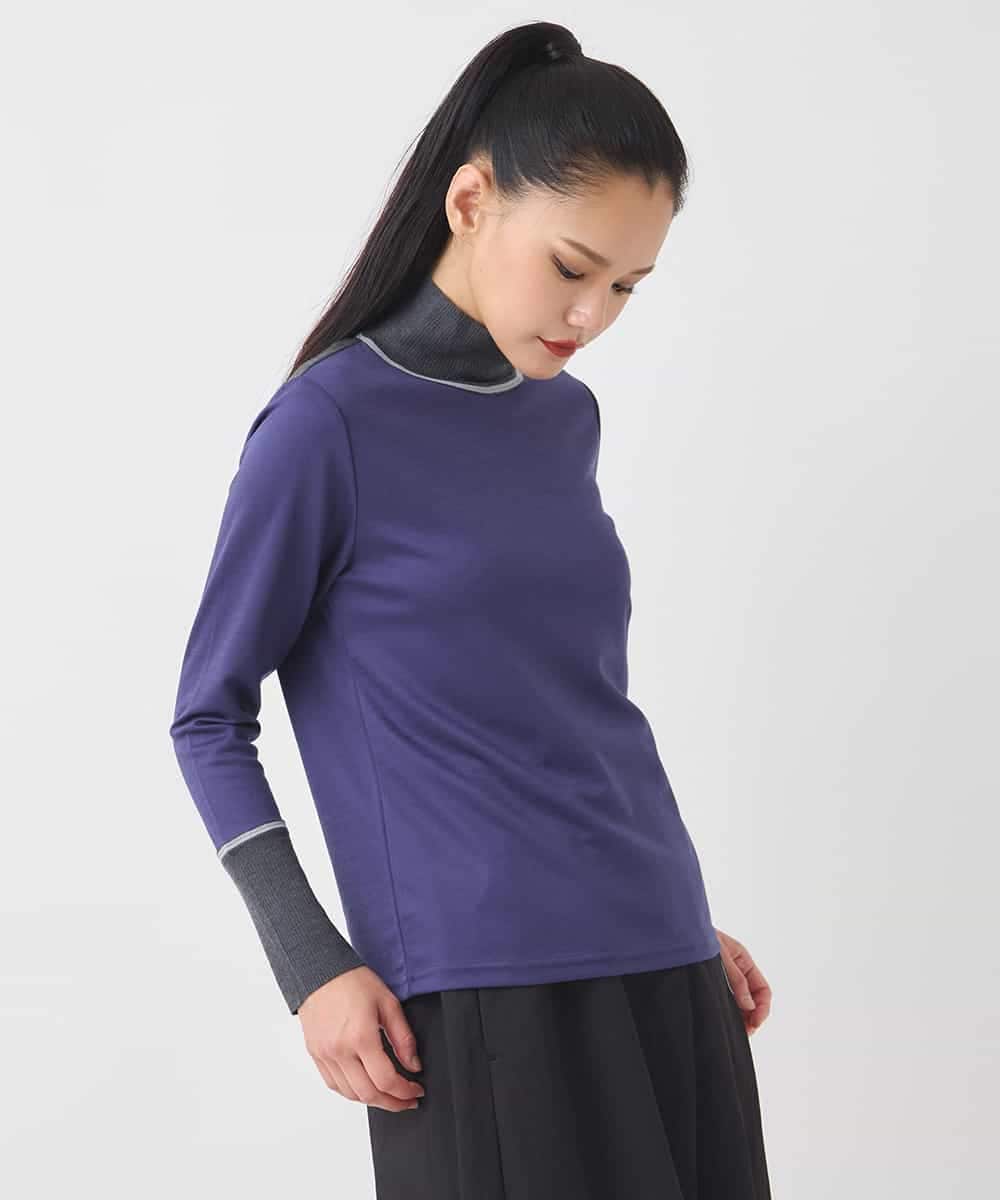 R6KAD10190 HIROKO BIS(小さいサイズ)(メゾン ドゥ サンク) 【小さいサイズ】配色アクセントハイネックインナープルオーバー グリーン