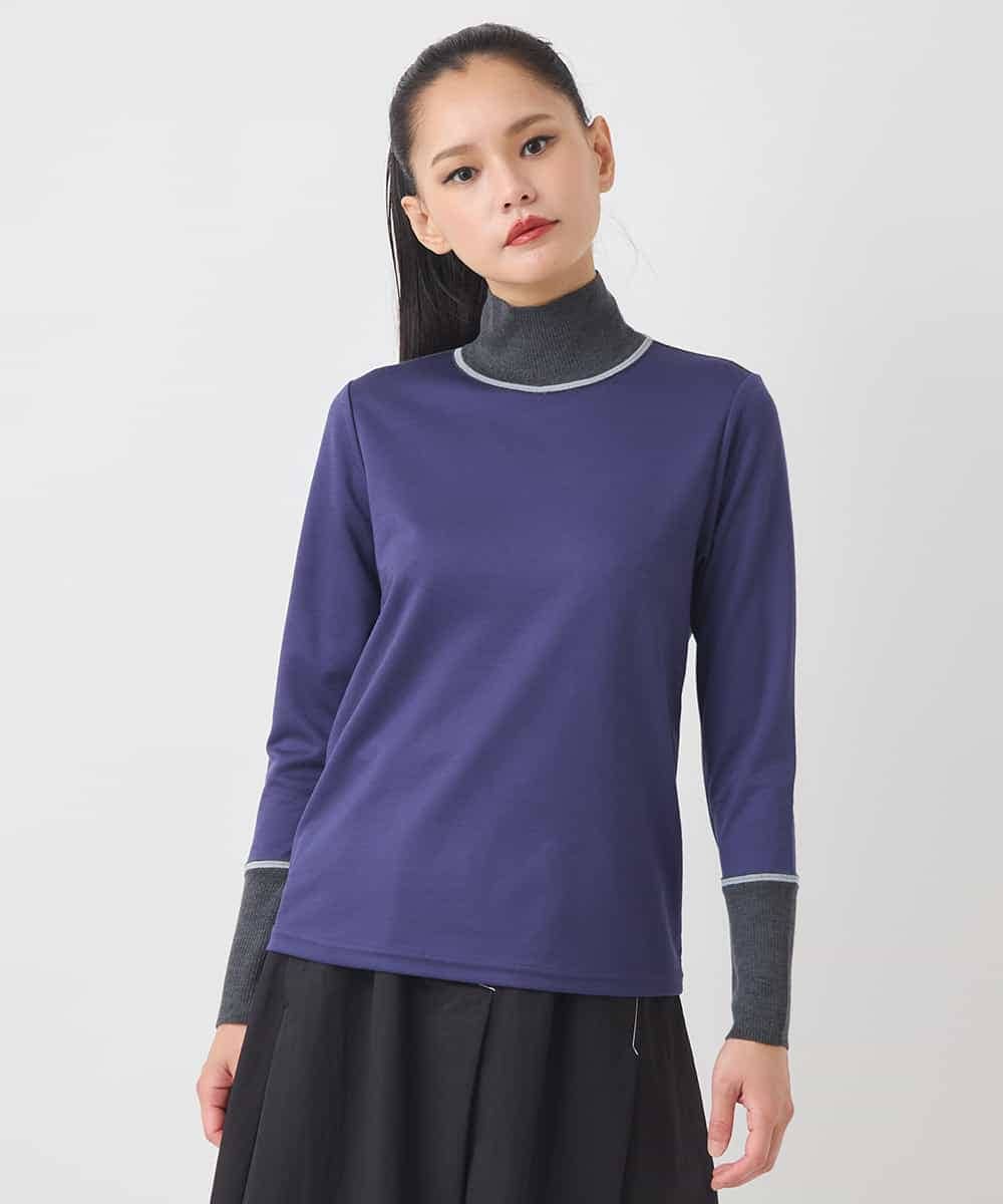 R6KAD10190 HIROKO BIS(小さいサイズ)(メゾン ドゥ サンク) 【小さいサイズ】配色アクセントハイネックインナープルオーバー パープル