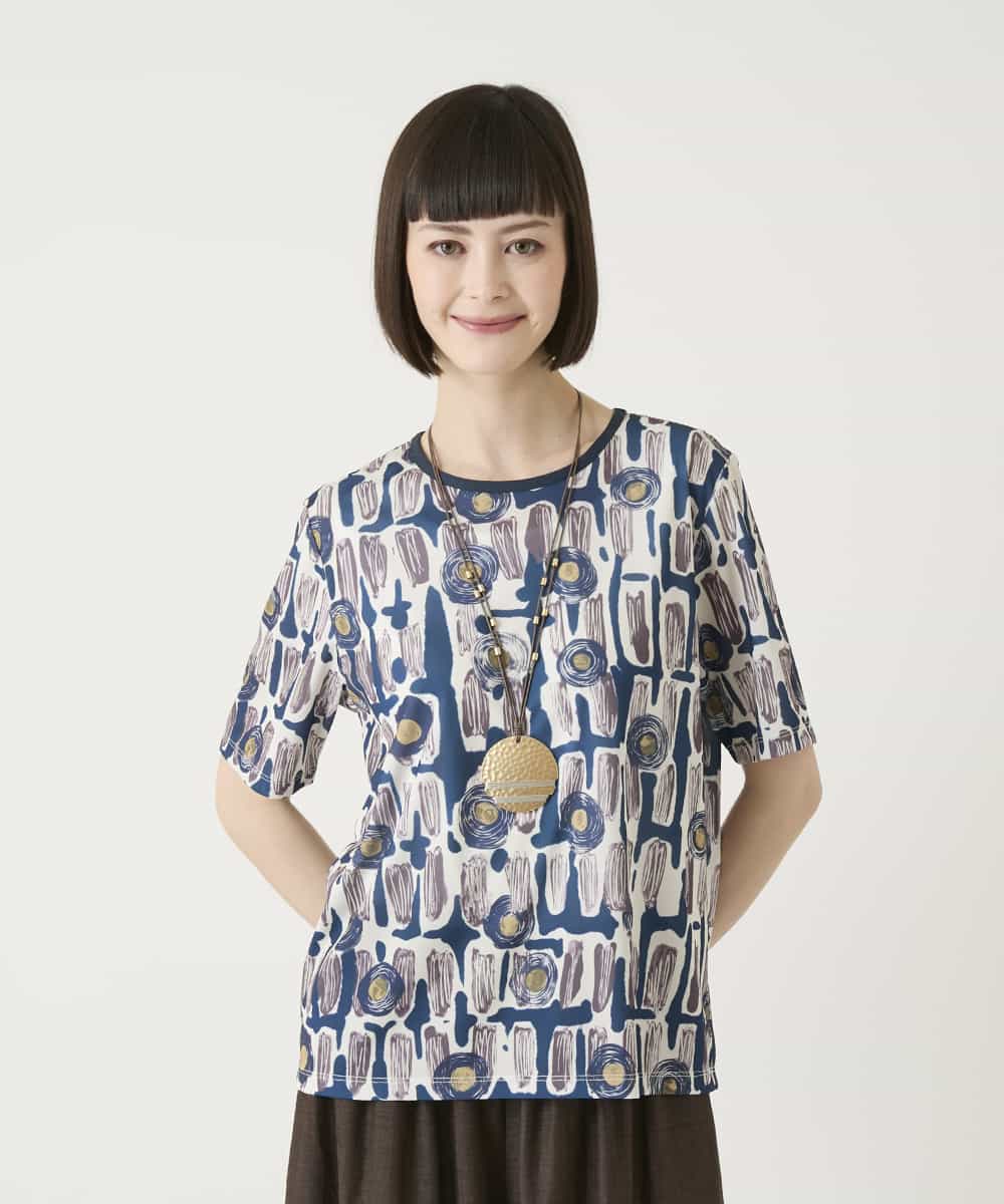 R6KGE03190 HIROKO BIS(小さいサイズ)(メゾン ドゥ サンク) 【小さいサイズ】エスニックグラフィックデザインカットソー ベージュ