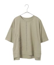 R6KIE10190 HIROKO BIS(小さいサイズ)(メゾン ドゥ サンク) 【小さいサイズ/接触冷感】ミシンステッチボクシーシルエットTシャツ カーキ