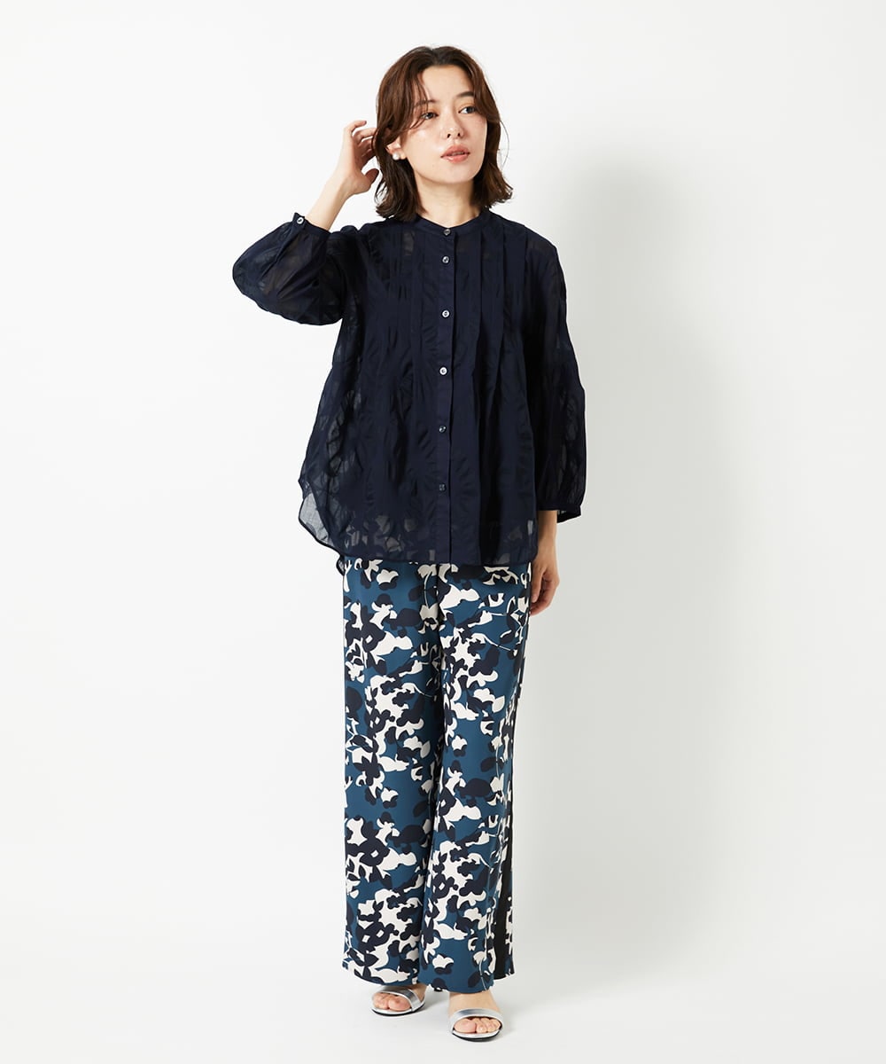 R6LHE13290 HIROKO BIS(小さいサイズ)(メゾン ドゥ サンク) 【小さいサイズ】フラワープリントサイドラインデザインパンツ ブルー