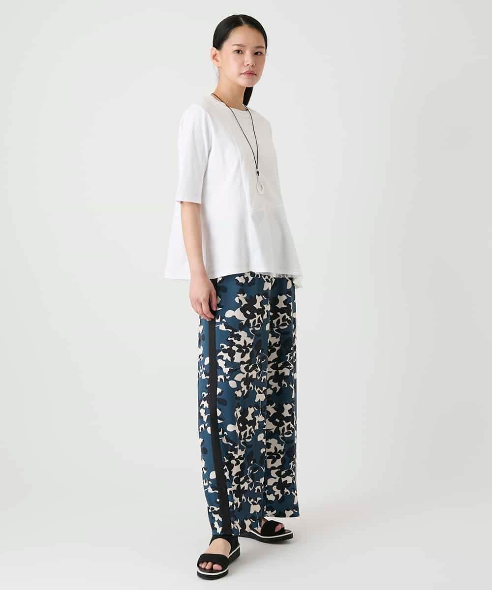 R6LHE13290 HIROKO BIS(小さいサイズ)(メゾン ドゥ サンク) 【小さいサイズ】フラワープリントサイドラインデザインパンツ ブルー