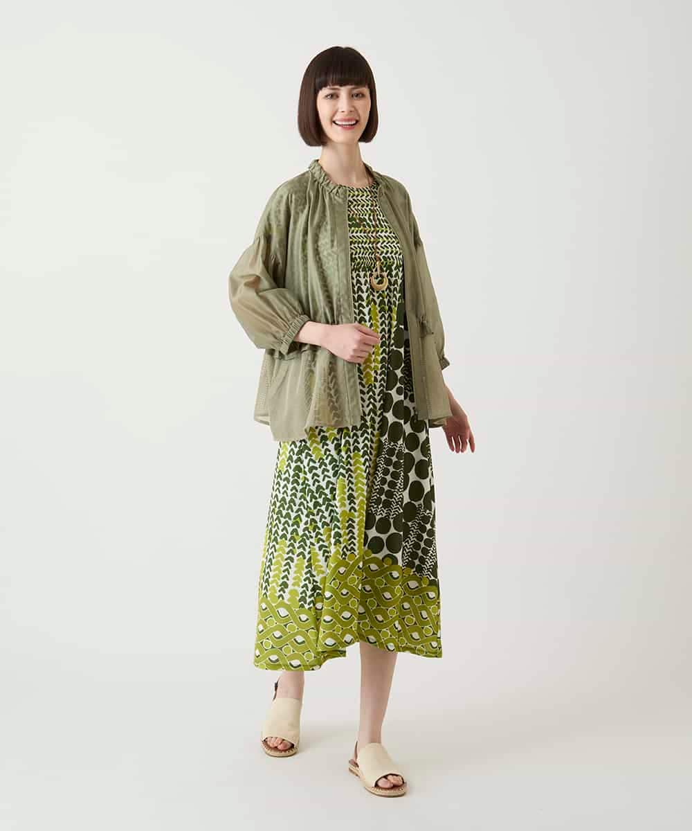 R6PIE06360 HIROKO BIS(小さいサイズ)(メゾン ドゥ サンク) 【小さいサイズ】グラフィカルデザインカットソーワンピース /洗濯機で洗える イエロー