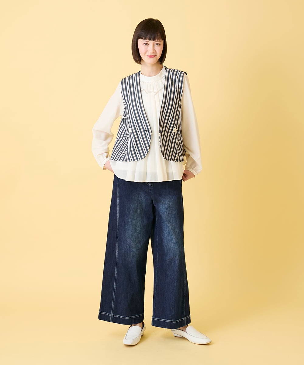RBBED15270 HIROKO BIS(ヒロコ ビス) ストライプショートジレ /洗える ネイビー