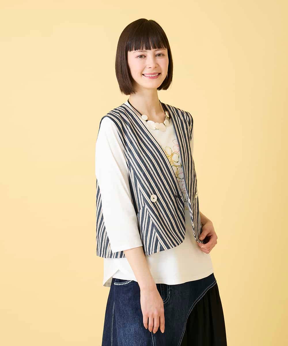 RBBED15270 HIROKO BIS(ヒロコ ビス) ストライプショートジレ /洗える ネイビー