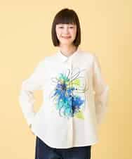 RBBED30270 HIROKO BIS(ヒロコ ビス) ドローイングフラワーブラウス /洗える ホワイト