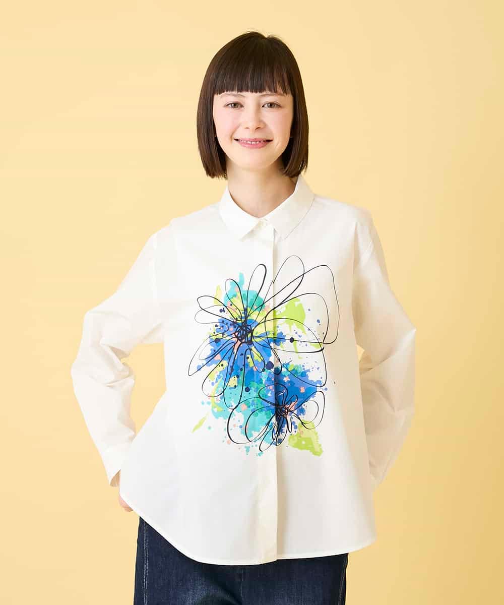 RBBED30270 HIROKO BIS(ヒロコ ビス) ドローイングフラワーブラウス /洗える ホワイト