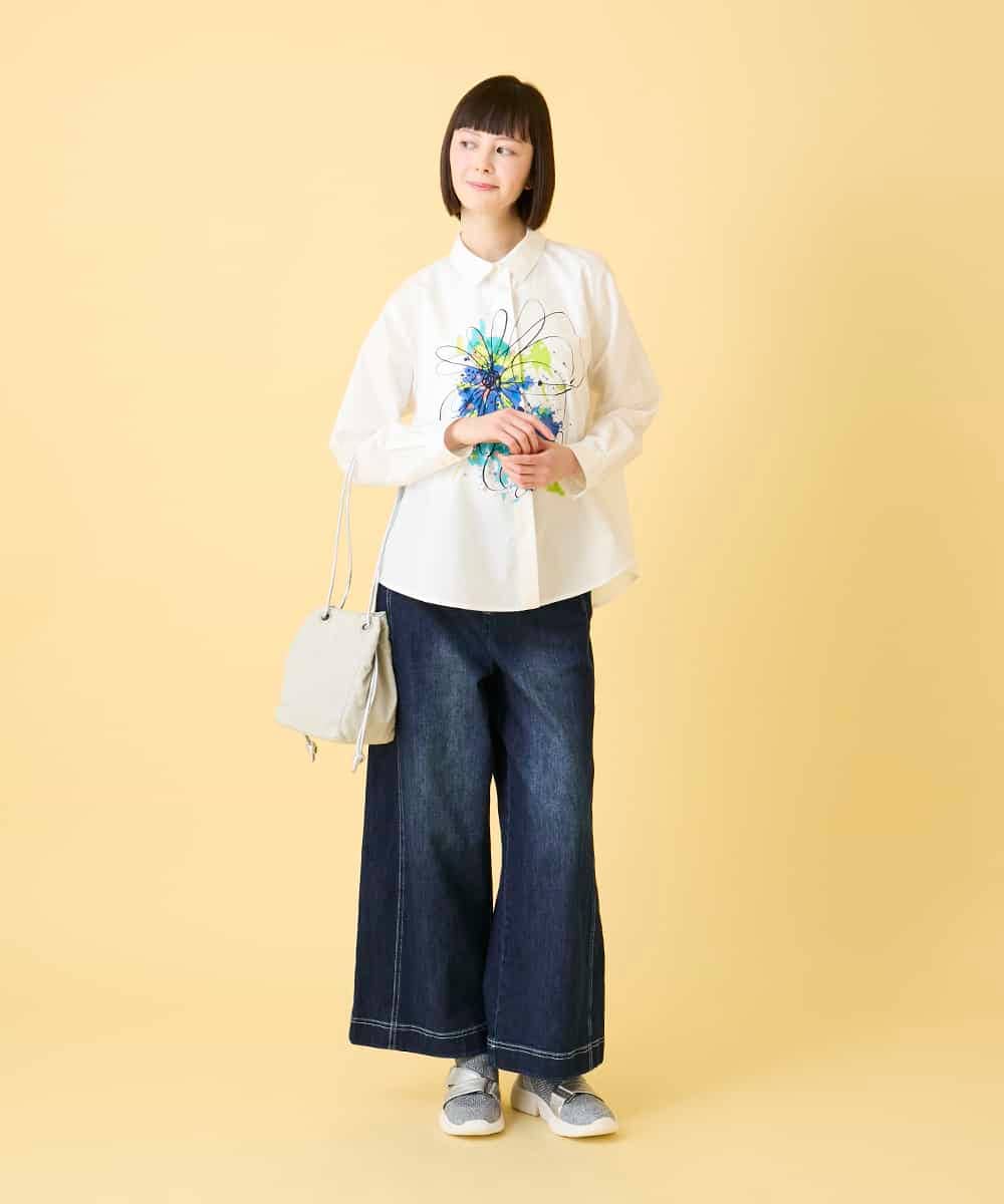 RBBED30270 HIROKO BIS(ヒロコ ビス) ドローイングフラワーブラウス /洗える ホワイト