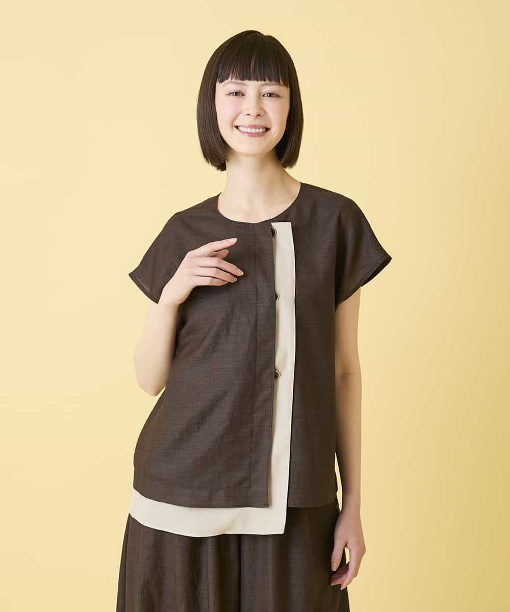 RBBGE11260 HIROKO BIS(ヒロコ ビス) カラーブロックデザインブラウス /洗える ブラウン
