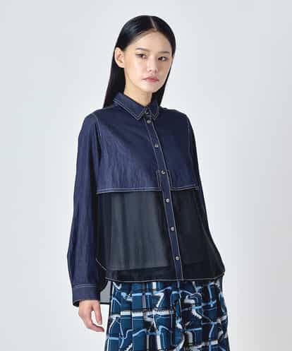 RBBJD01290 HIROKO BIS デニムライクツイルシアードッキングブラウス /洗える