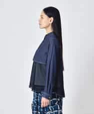 RBBJD01290 HIROKO BIS(ヒロコ ビス) デニムライクツイルシアードッキングブラウス /洗える ネイビー