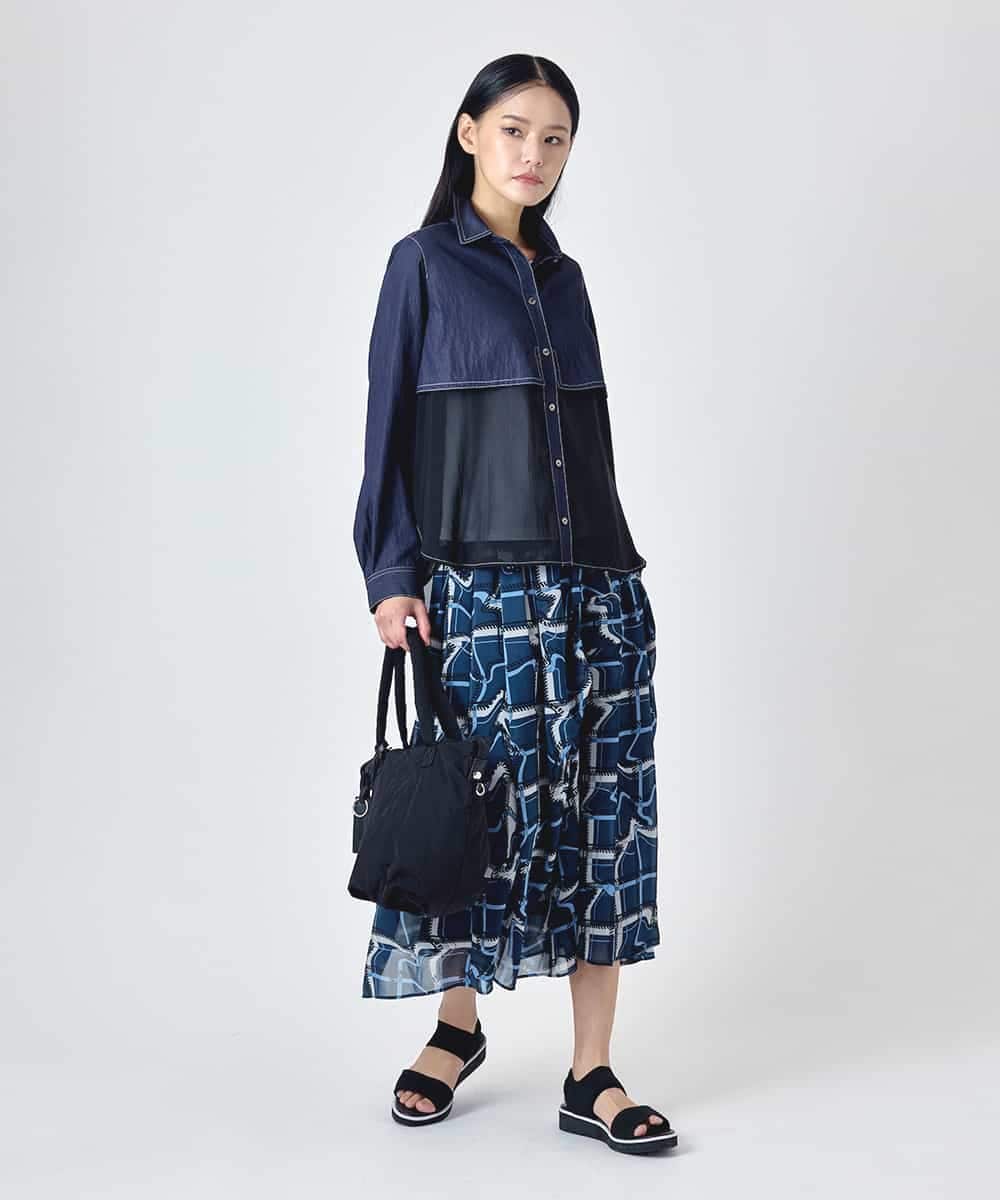 RBBJD01290 HIROKO BIS(ヒロコ ビス) デニムライクツイルシアードッキングブラウス /洗える ネイビー