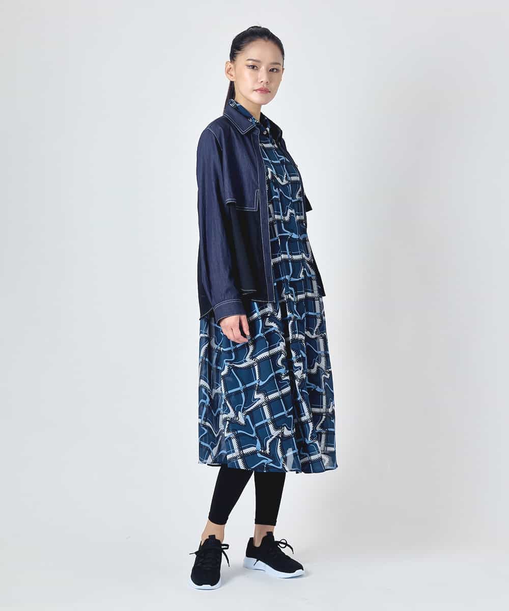 RBBJD01290 HIROKO BIS(ヒロコ ビス) デニムライクツイルシアードッキングブラウス /洗える ネイビー