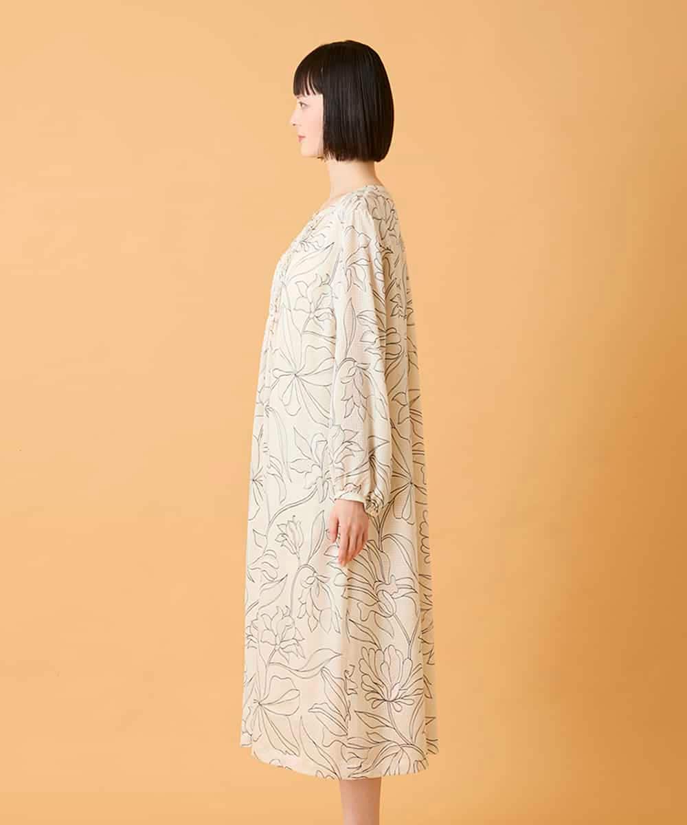 RBEED56490 HIROKO BIS(ヒロコ ビス) ボタニカルモチーフピンタックワンピース /洗える アイボリー