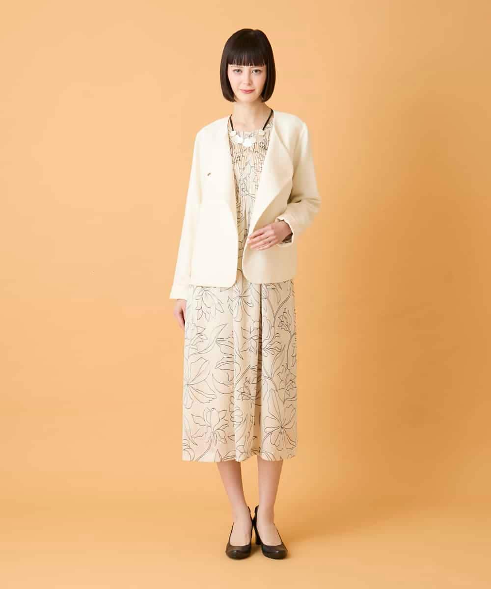 RBEED56490 HIROKO BIS(ヒロコ ビス) ボタニカルモチーフピンタックワンピース /洗える アイボリー