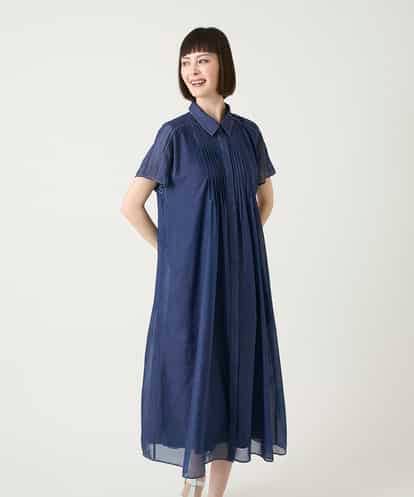 RBEGE31340 HIROKO BIS サテンデニムピンタックデザインワンピース /洗える