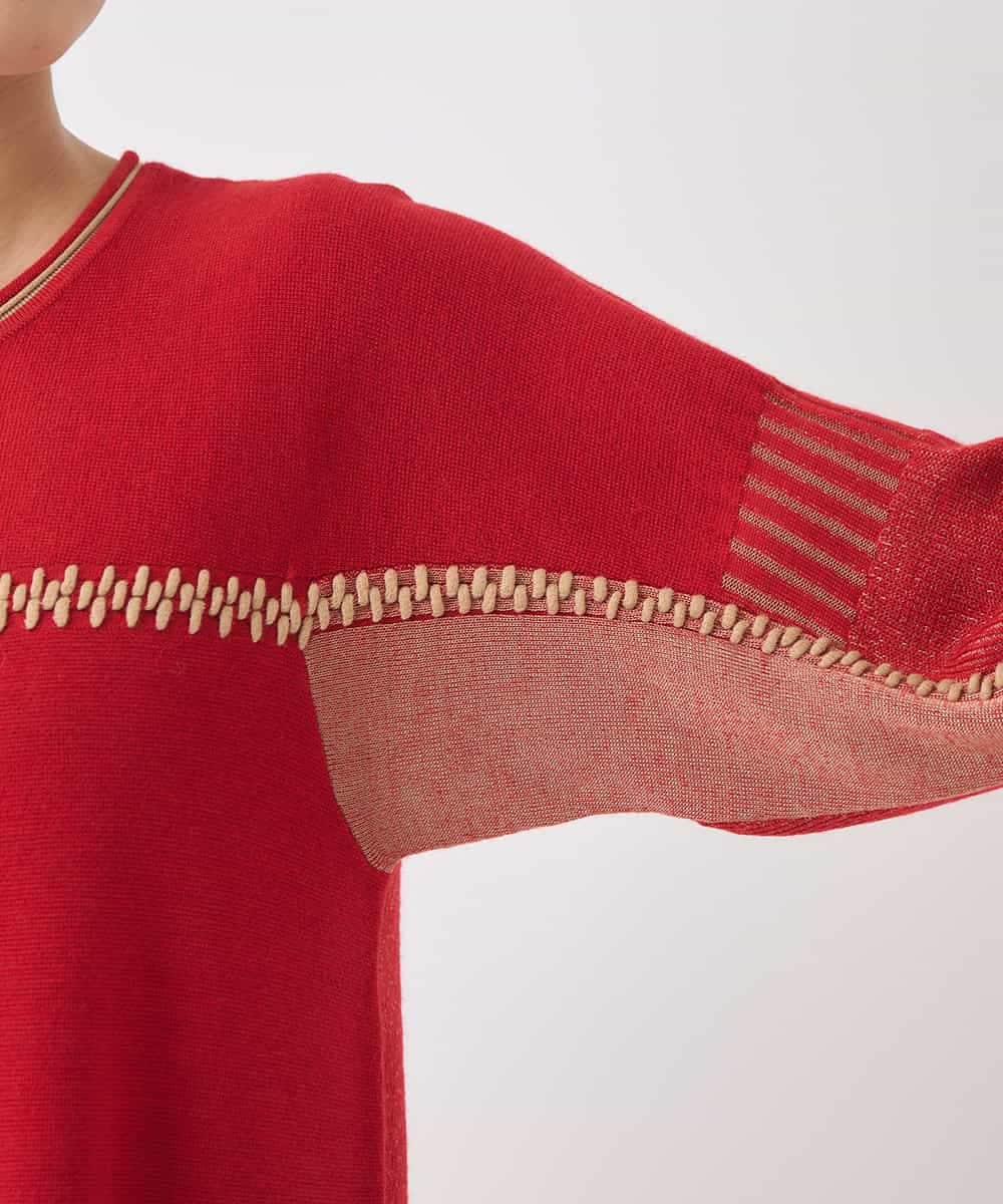 RBFAD36360 HIROKO BIS(ヒロコ ビス) プレーティング刺繍ニットチュニック レッド