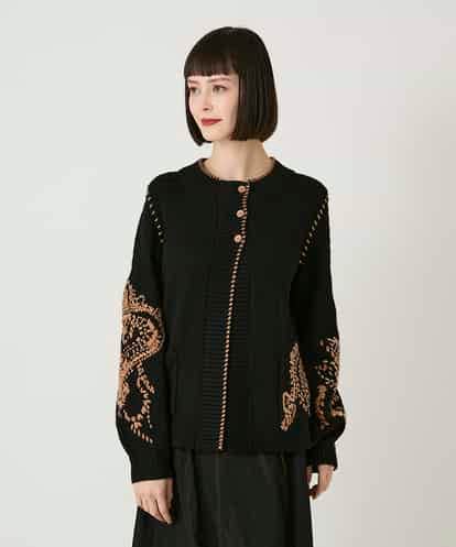 RBFAE56460 HIROKO BIS ペイズリー刺繍ニットカーディガン