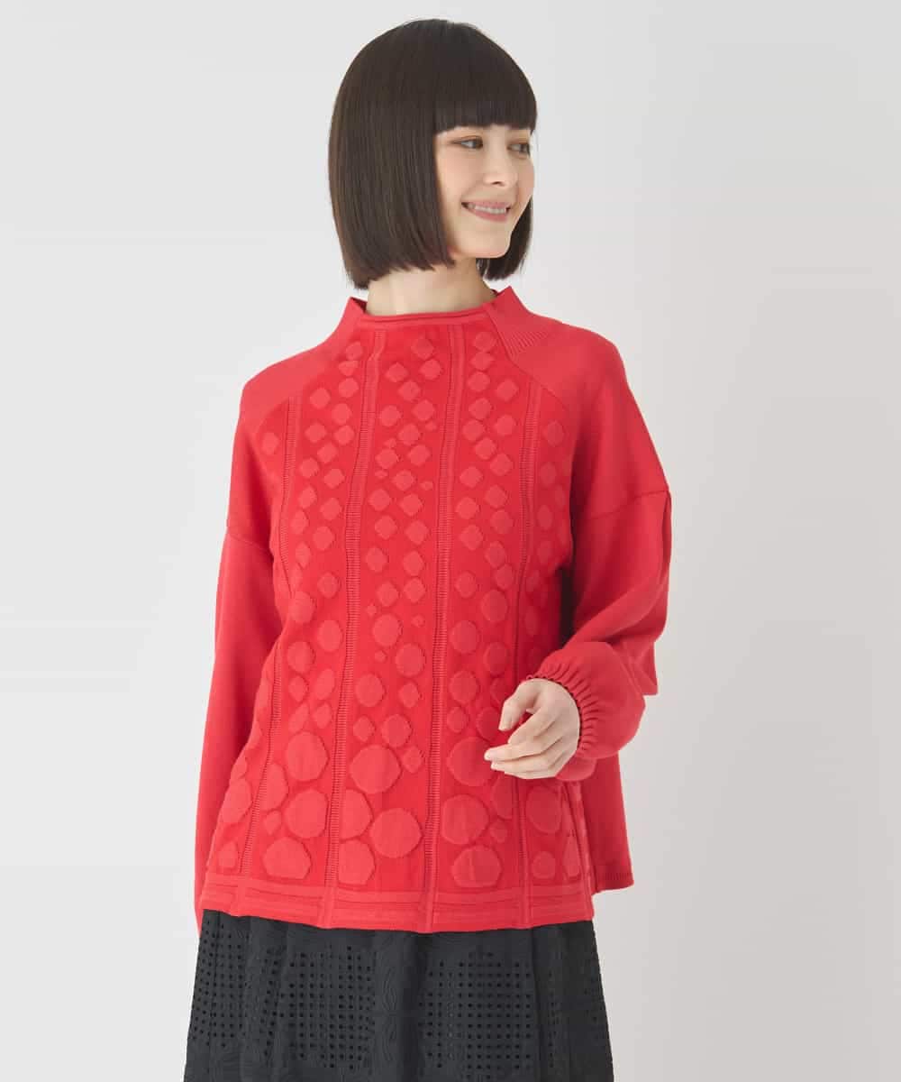 RBFCE85290 HIROKO BIS(ヒロコ ビス) ボリュームスリーブドットジャカードニットトップ レッド