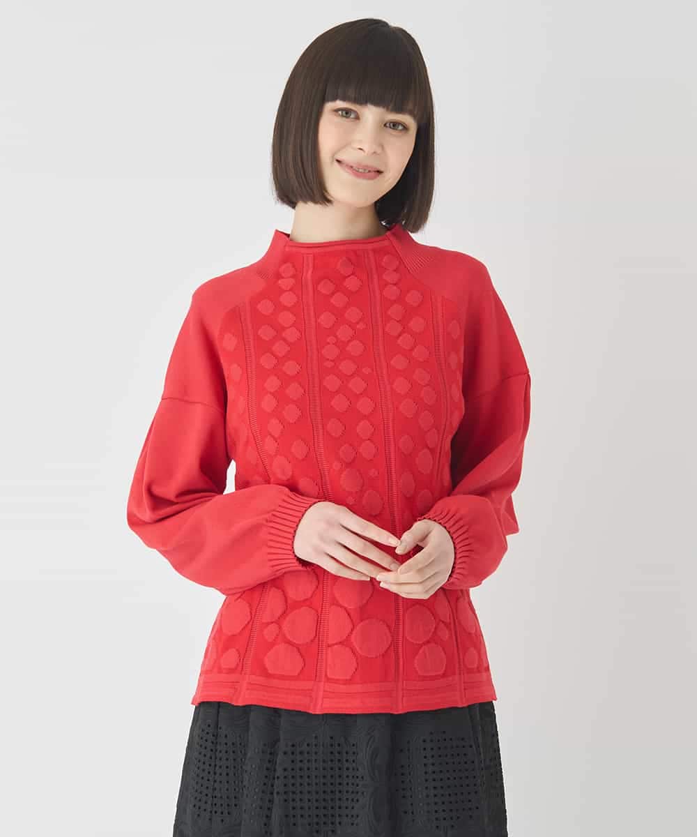 RBFCE85290 HIROKO BIS(ヒロコ ビス) ボリュームスリーブドットジャカードニットトップ レッド