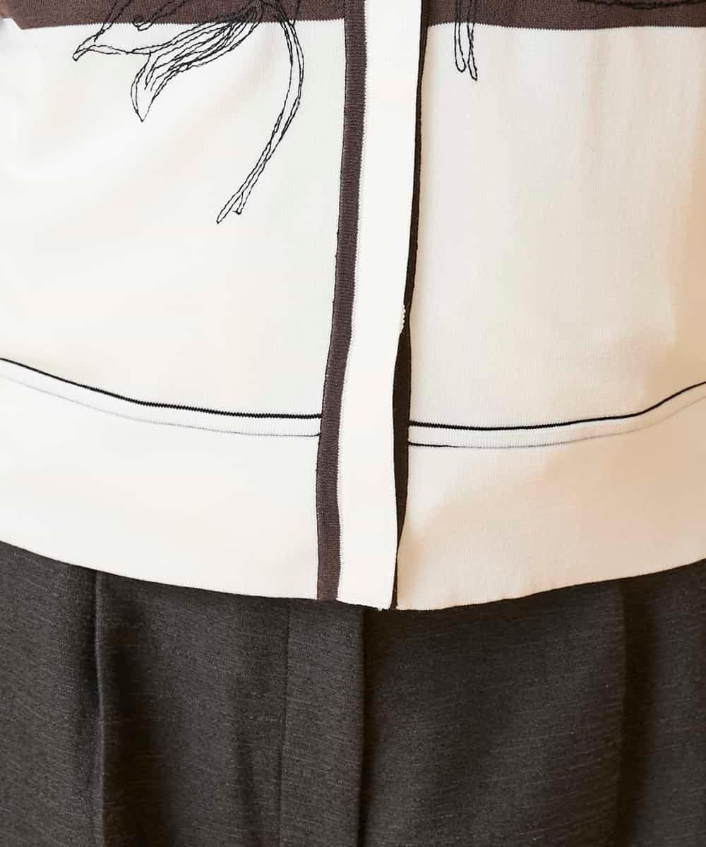 RBFED30390 HIROKO BIS(ヒロコ ビス) 花刺繍ブロッキングデザインカーディガン ホワイト