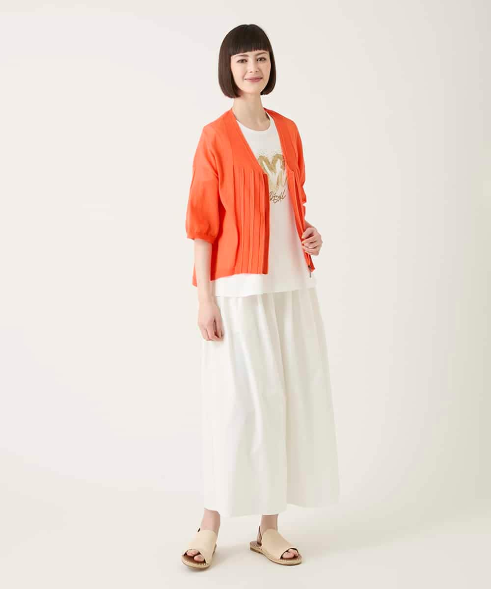 RBFHE70290 HIROKO BIS(ヒロコ ビス) 切り替えプリーツジップニットカーディガン オレンジ