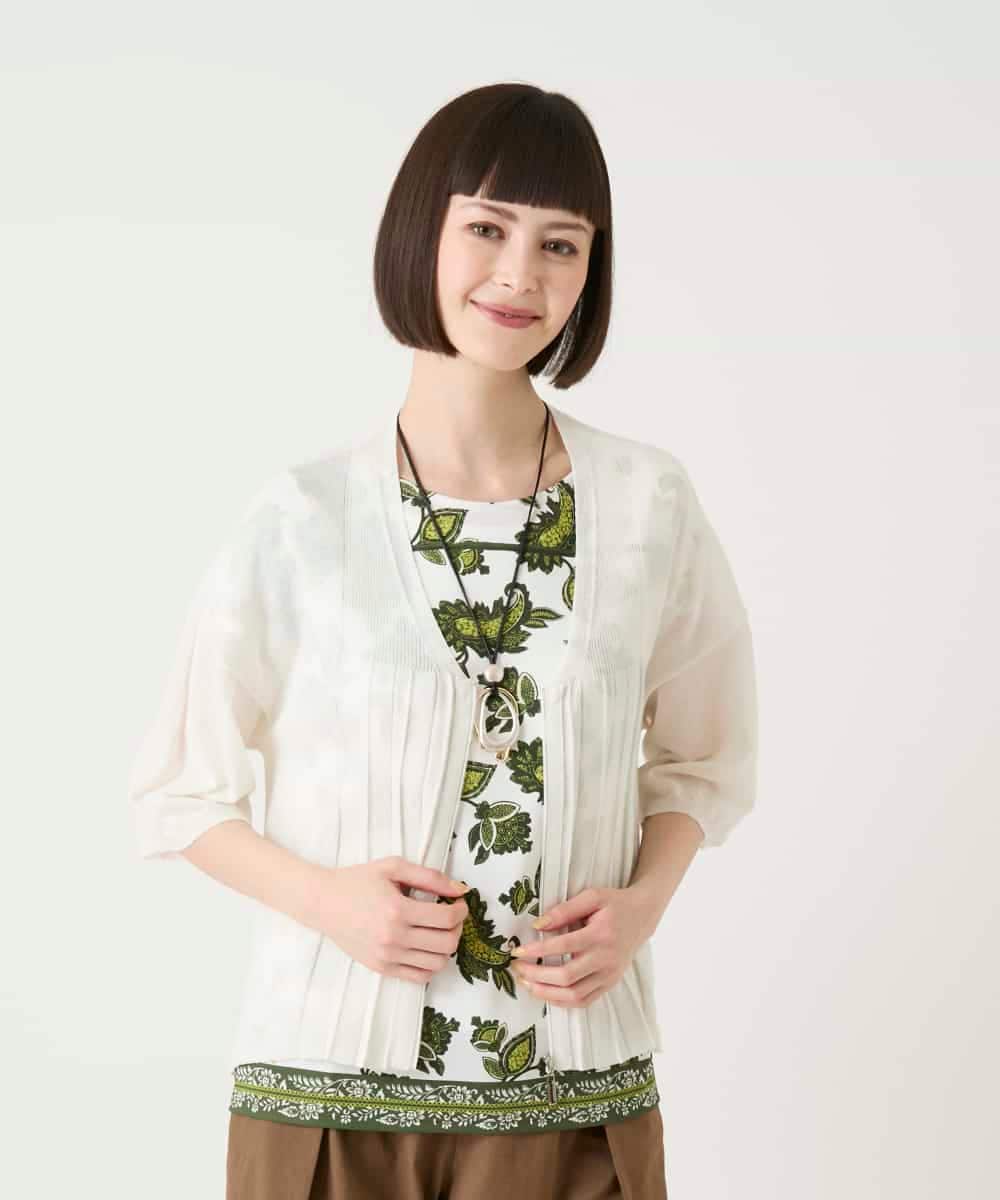 RBFHE70290 HIROKO BIS(ヒロコ ビス) 切り替えプリーツジップニットカーディガン ホワイト