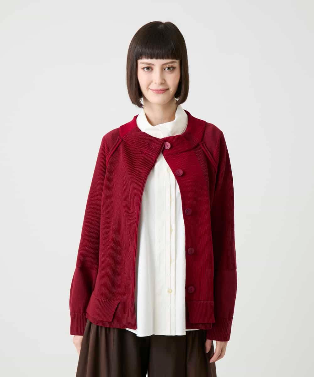 RBFLE20390 HIROKO BIS(ヒロコ ビス) 切り替え配色ニットカーディガン レッド