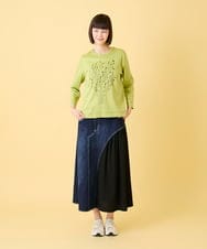 RBHED11270 HIROKO BIS(ヒロコ ビス) 異素材ジョイントリメイク風デニムスカート /洗濯機で洗える ネイビー