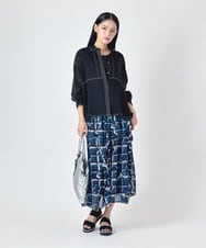 RBHJD21290 HIROKO BIS(ヒロコ ビス) 変形チェックアシンメトリーデザインスカート /洗える ネイビー