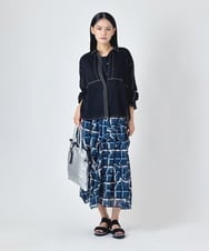 RBHJD21290 HIROKO BIS(ヒロコ ビス) 変形チェックアシンメトリーデザインスカート /洗える ネイビー