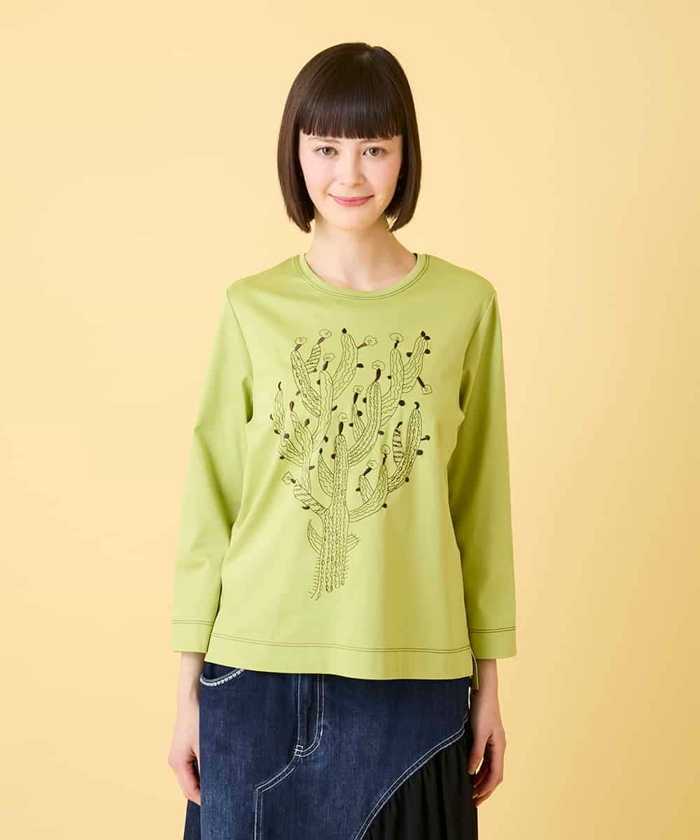RBKED22190 HIROKO BIS(ヒロコ ビス) サボテン刺繍コットンTシャツ /洗える イエロー