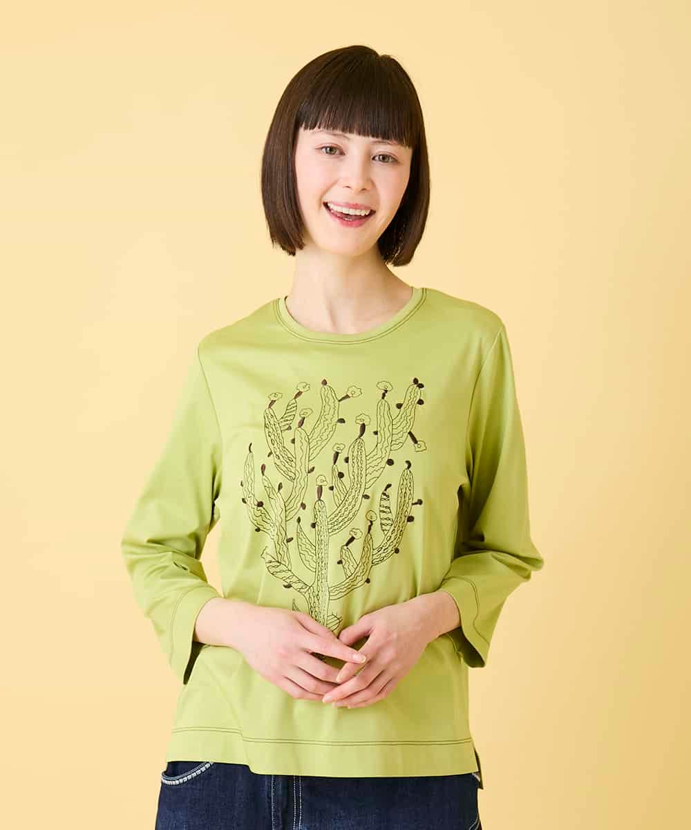 RBKED22190 HIROKO BIS(ヒロコ ビス) サボテン刺繍コットンTシャツ /洗える イエロー