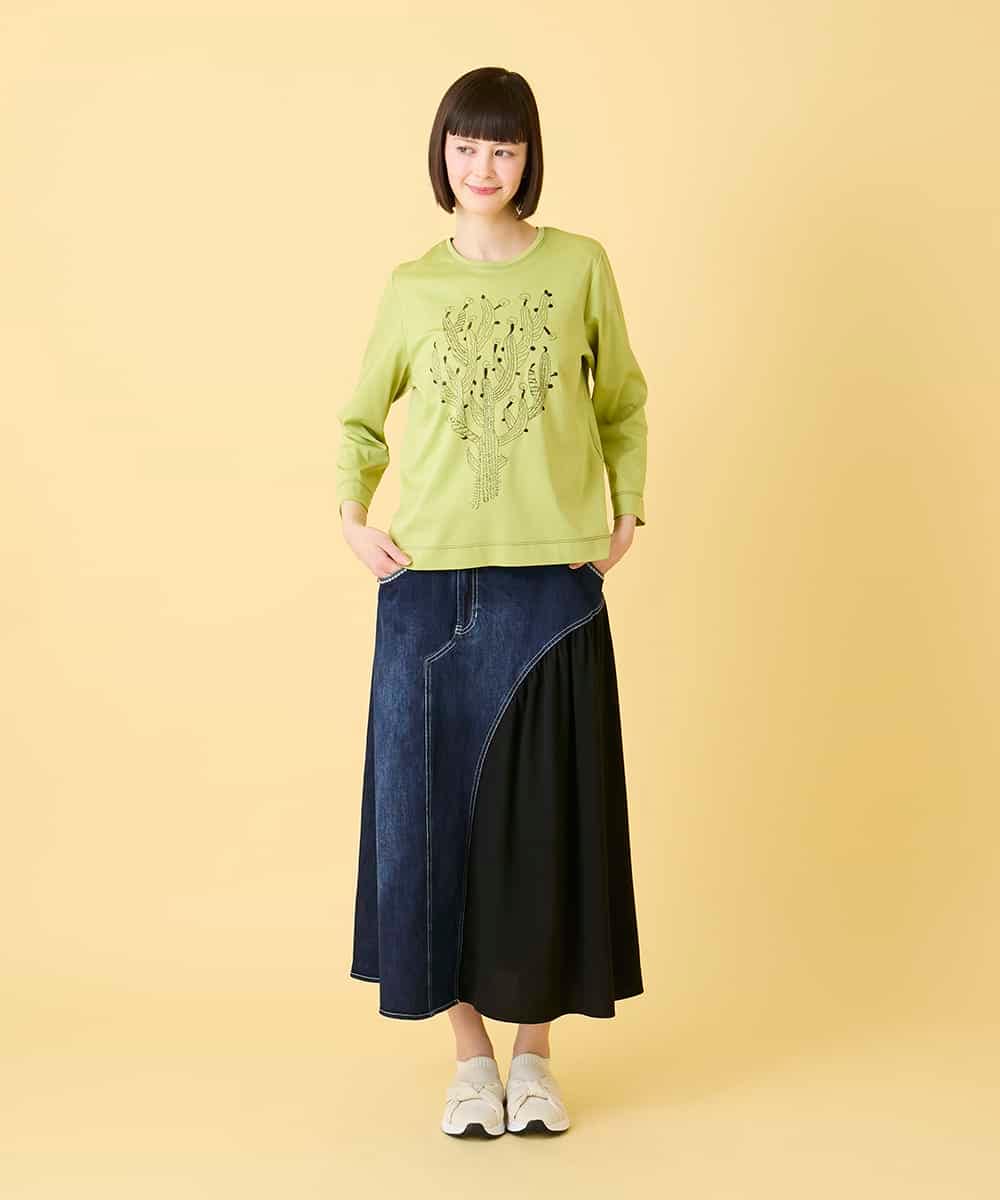 RBKED22190 HIROKO BIS(ヒロコ ビス) サボテン刺繍コットンTシャツ /洗える イエロー