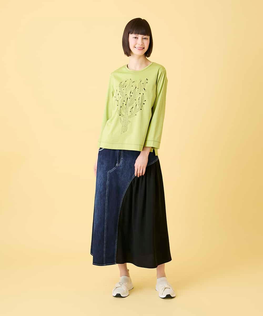 RBKED22190 HIROKO BIS(ヒロコ ビス) サボテン刺繍コットンTシャツ /洗える イエロー