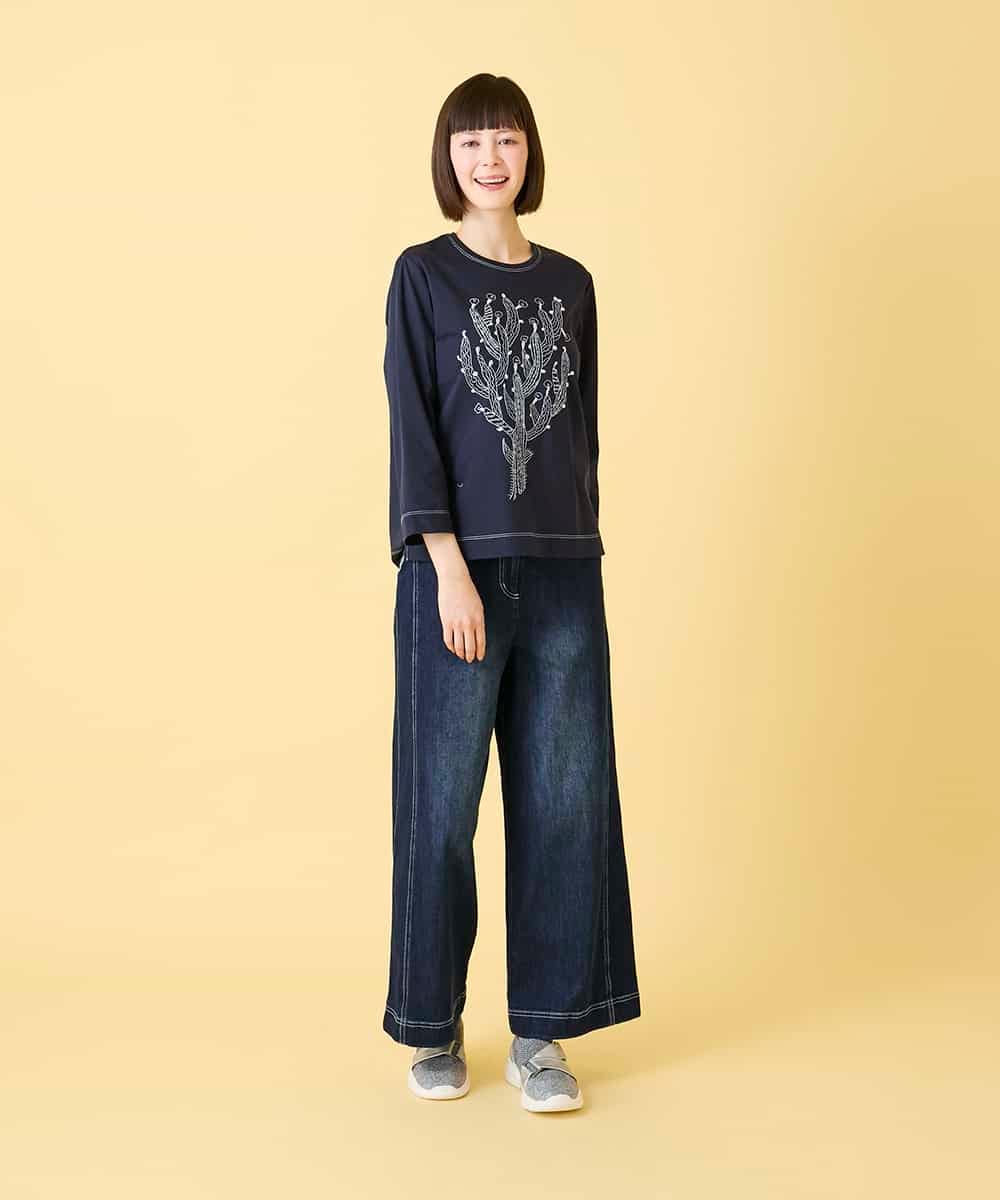 RBKED22190 HIROKO BIS(ヒロコ ビス) サボテン刺繍コットンTシャツ /洗える イエロー