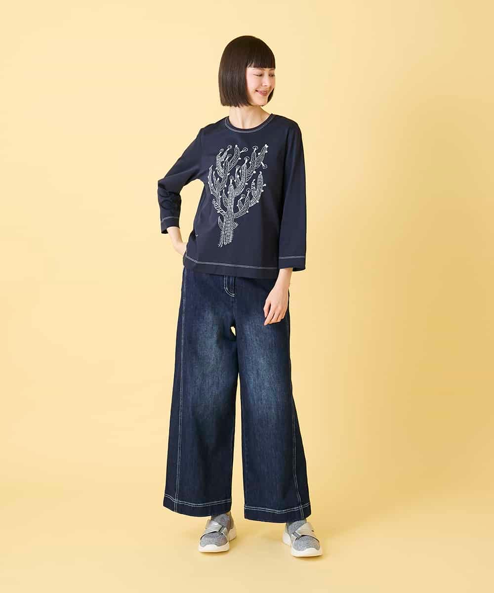 RBKED22190 HIROKO BIS(ヒロコ ビス) サボテン刺繍コットンTシャツ /洗える イエロー
