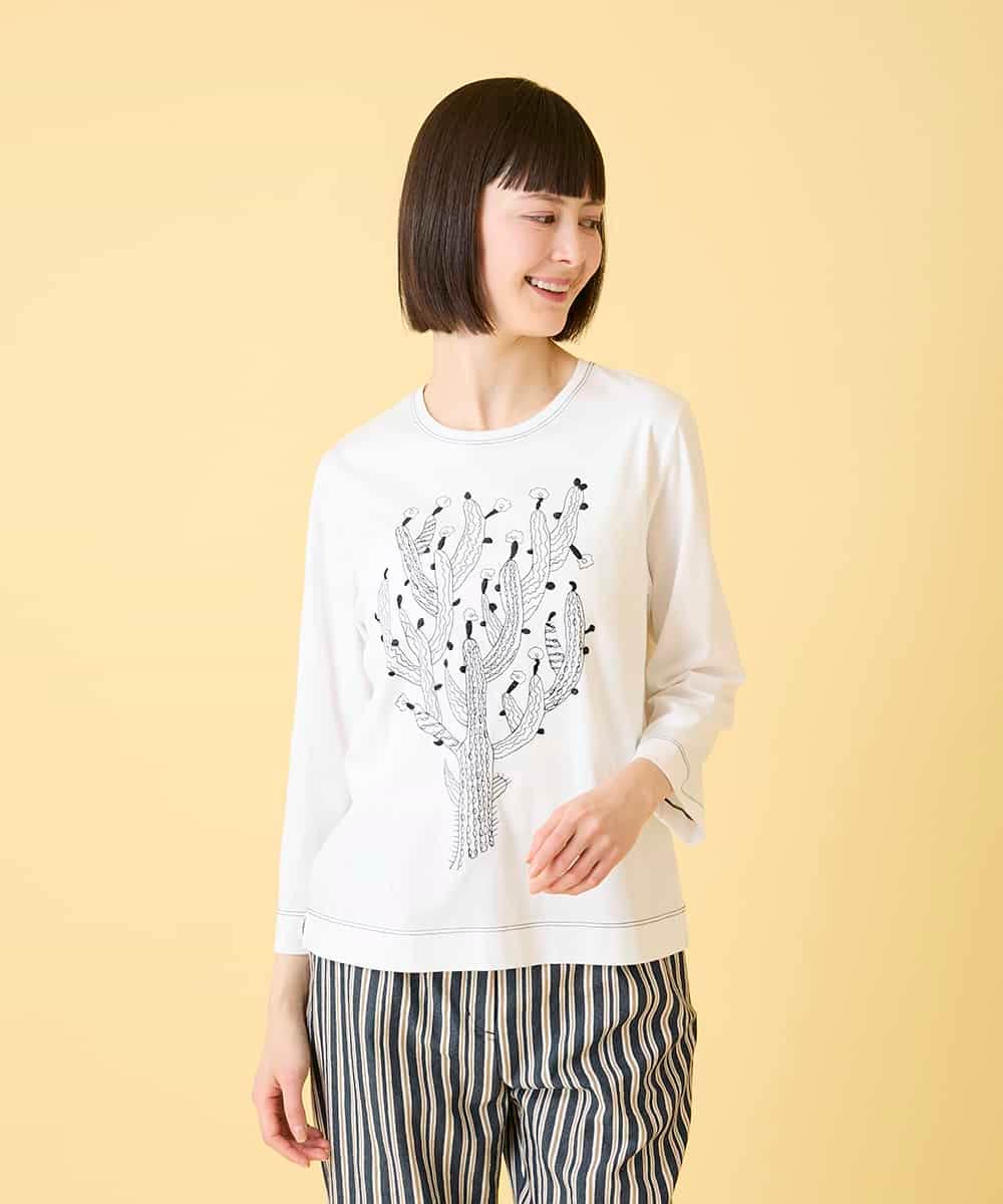 RBKED22190 HIROKO BIS(ヒロコ ビス) サボテン刺繍コットンTシャツ /洗える イエロー