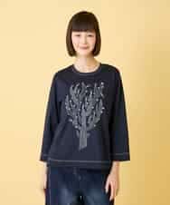 RBKED22190 HIROKO BIS(ヒロコ ビス) サボテン刺繍コットンTシャツ /洗える ネイビー