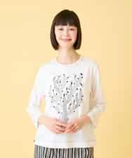 RBKED22190 HIROKO BIS(ヒロコ ビス) サボテン刺繍コットンTシャツ /洗える ホワイト